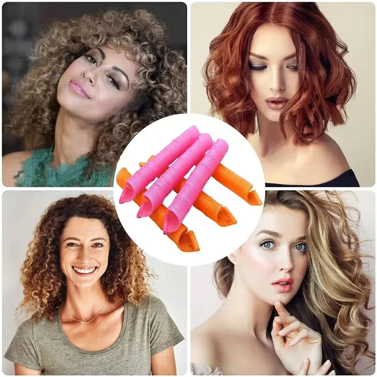 Spiral-shaped heatless hair curlers for no-heat styling and overnight curls.