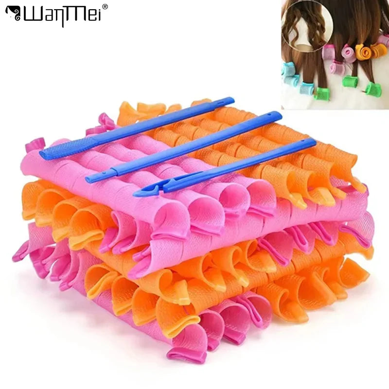 Spiral-shaped heatless hair curlers for no-heat styling and overnight curls.