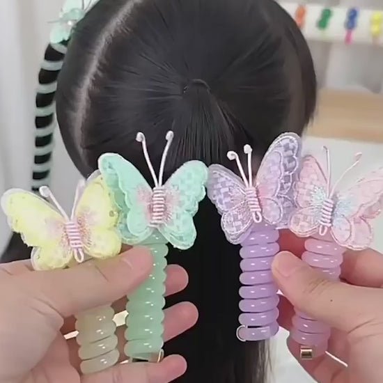 1PC New Lovely Embroidered Butterfly Elastic Spiral Hair Rope Head Rope Ponytail Hair Ring Rubber Band Headdress For Kids